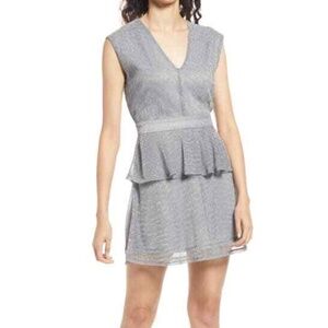 Fourteenth Place Junie Metallic Peplum Minidress Silver Size XS $69